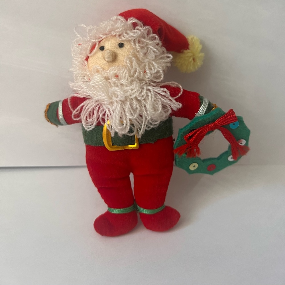 Vintage Holiday Ornament Santa Figurine Wreath Stuffed Used READ